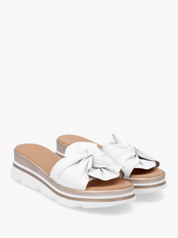 Rebow White Leather Knot Top Mules