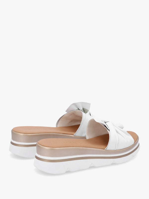 Rebow White Leather Knot Top Mules