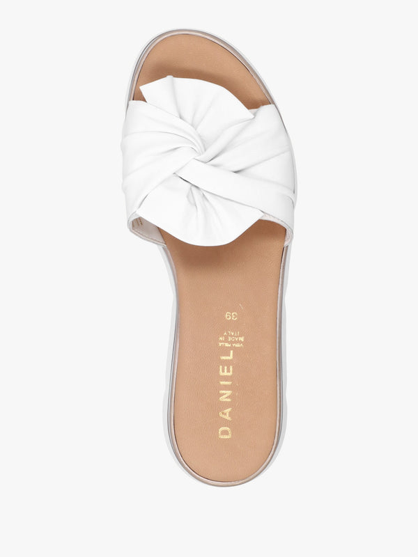 Rebow White Leather Knot Top Mules
