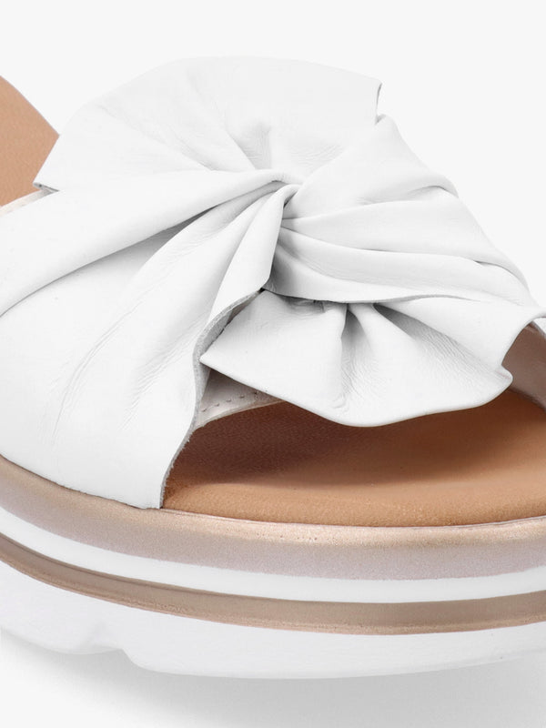 Rebow White Leather Knot Top Mules