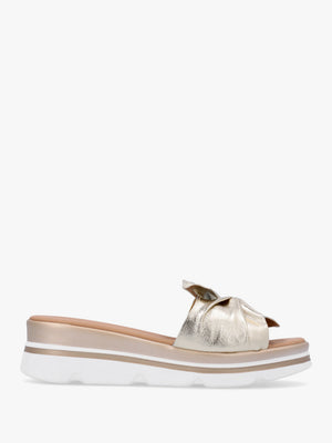 Rebow Gold Leather Knot Top Mules