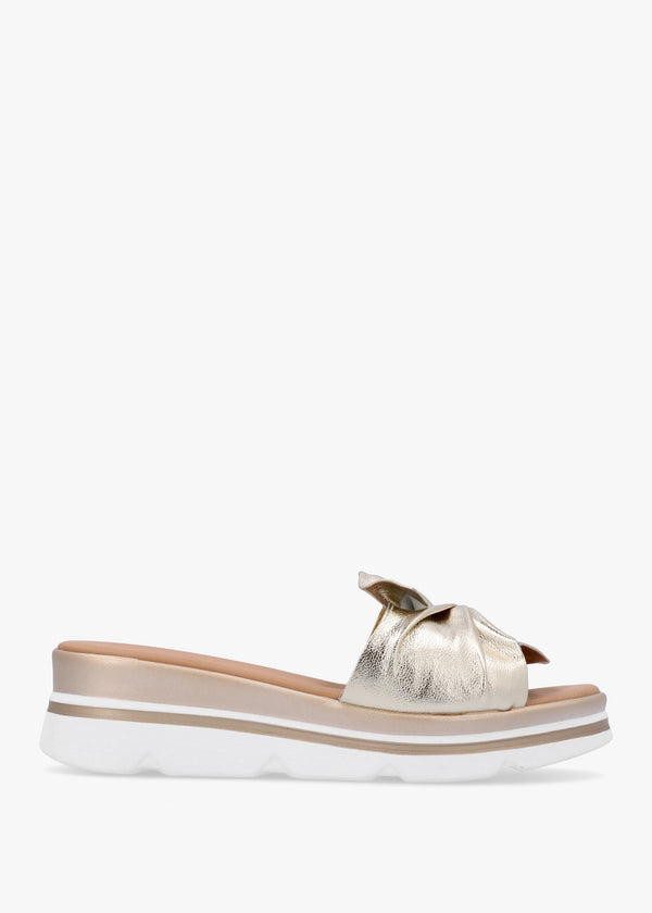 Rebow Gold Leather Knot Top Mules