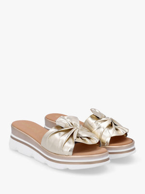 Rebow Gold Leather Knot Top Mules
