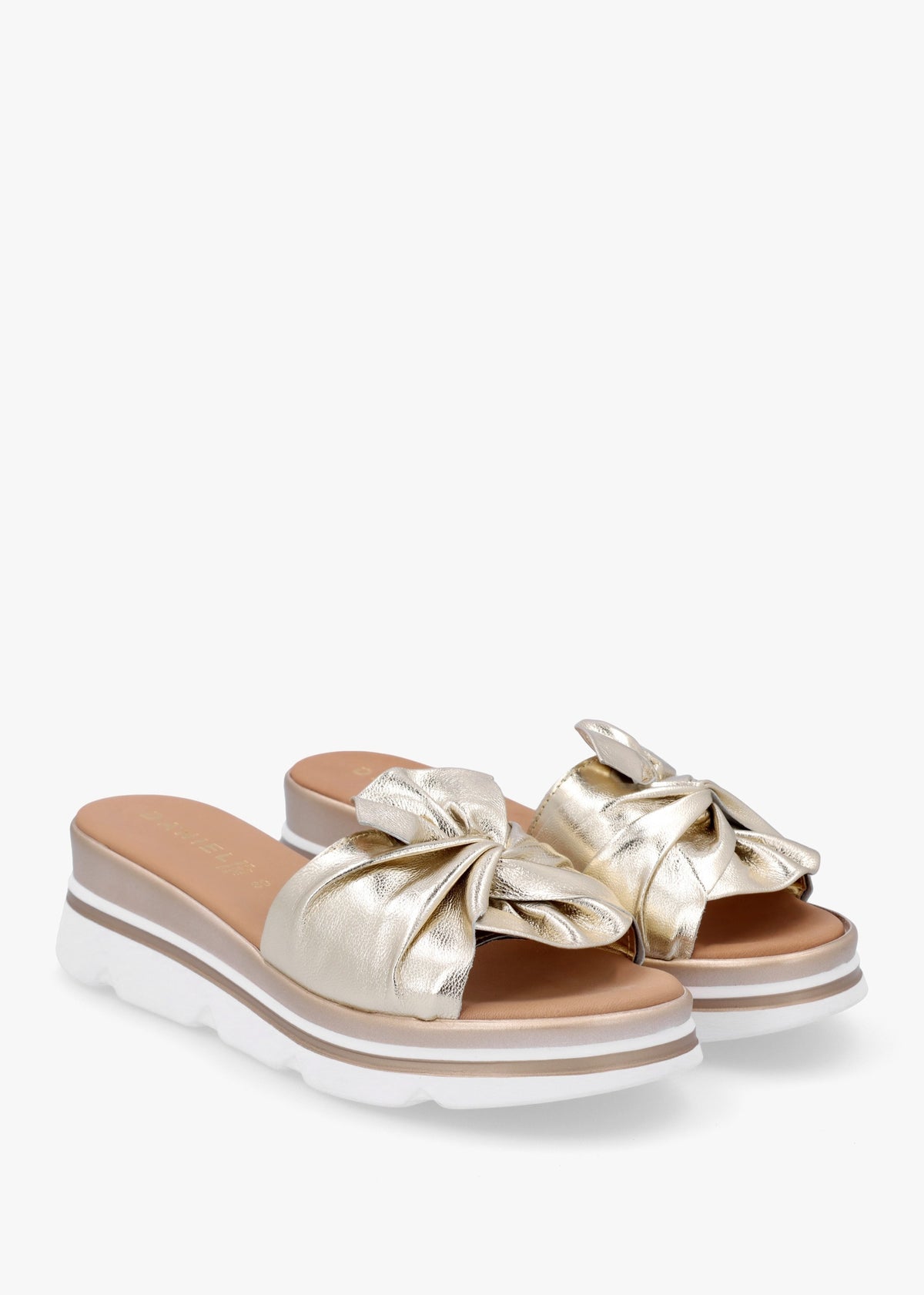 Rebow Gold Leather Knot Top Mules