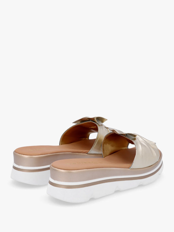 Rebow Gold Leather Knot Top Mules