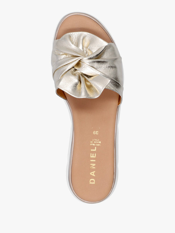 Rebow Gold Leather Knot Top Mules