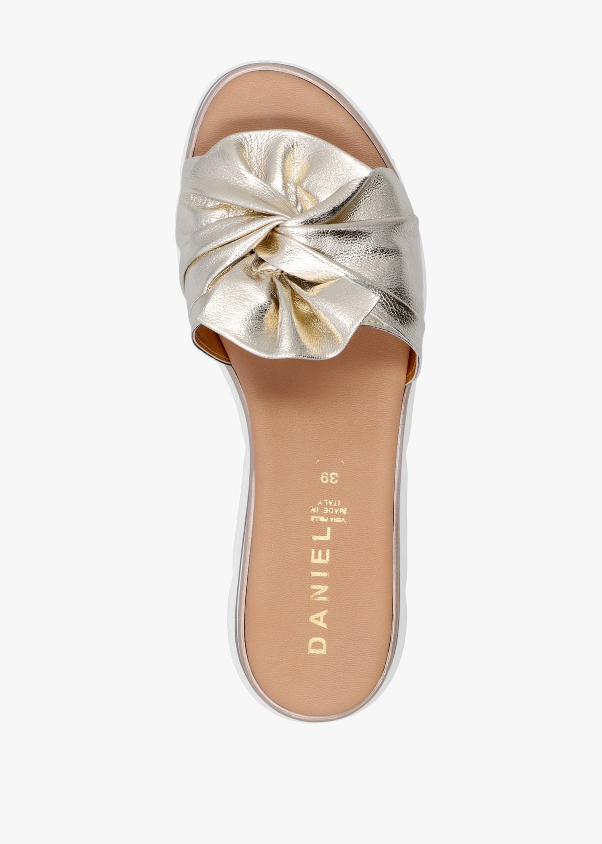 Rebow Gold Leather Knot Top Mules