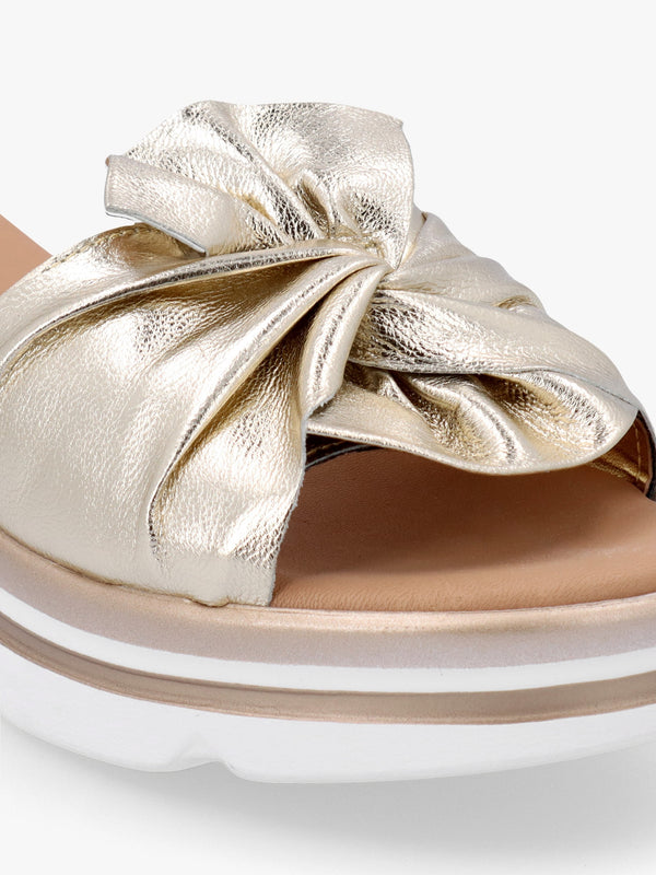 Rebow Gold Leather Knot Top Mules
