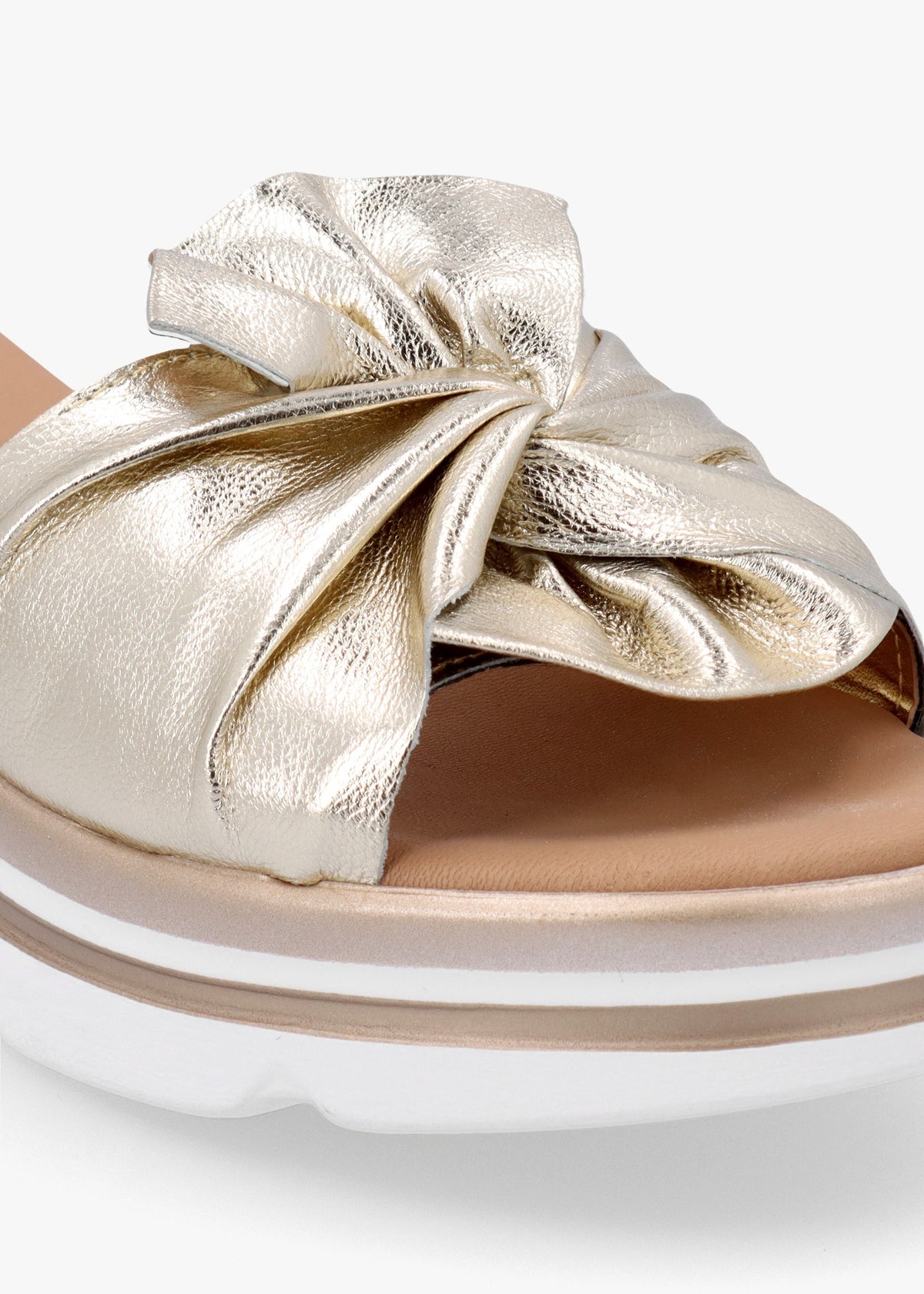 Rebow Gold Leather Knot Top Mules