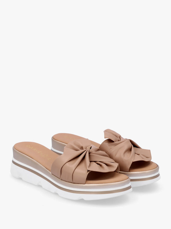 Rebow Beige Leather Knot Top Mules