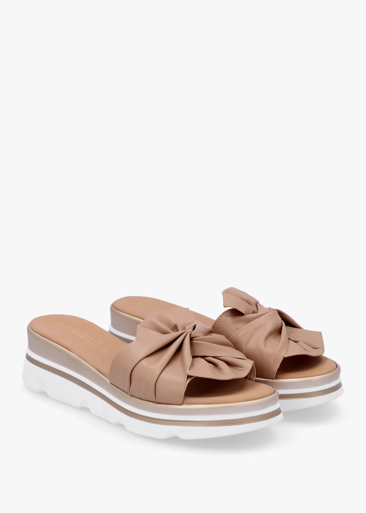 Rebow Beige Leather Knot Top Mules