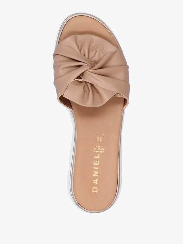Rebow Beige Leather Knot Top Mules