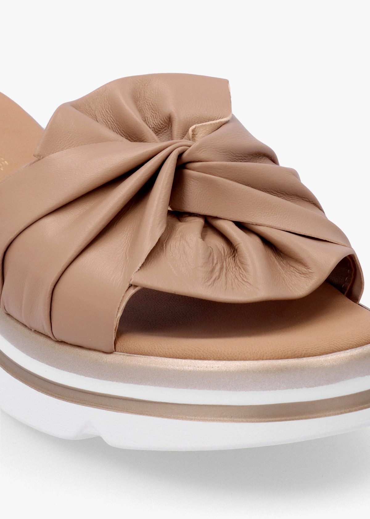Rebow Beige Leather Knot Top Mules