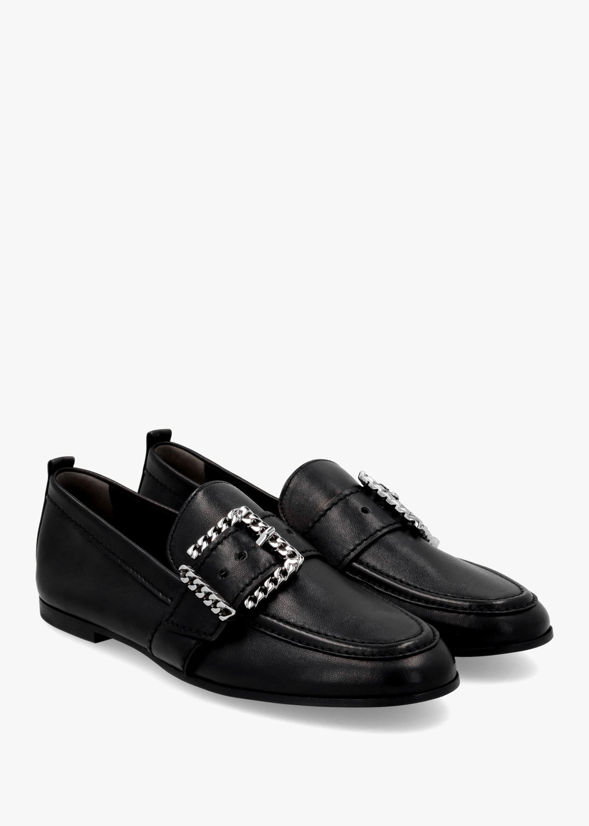 Emma Black Leather Buckle Loafers