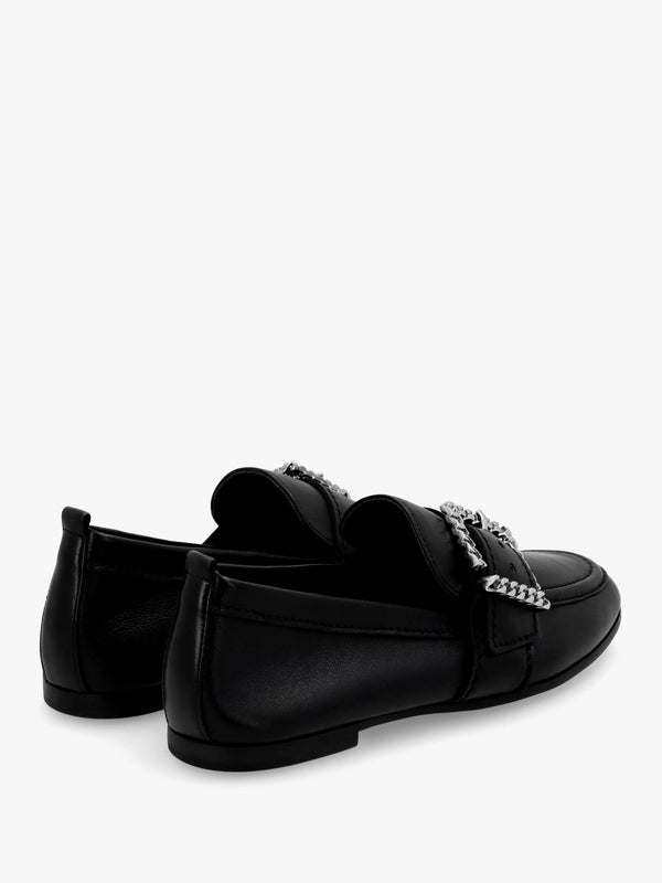 Emma Black Leather Buckle Loafers