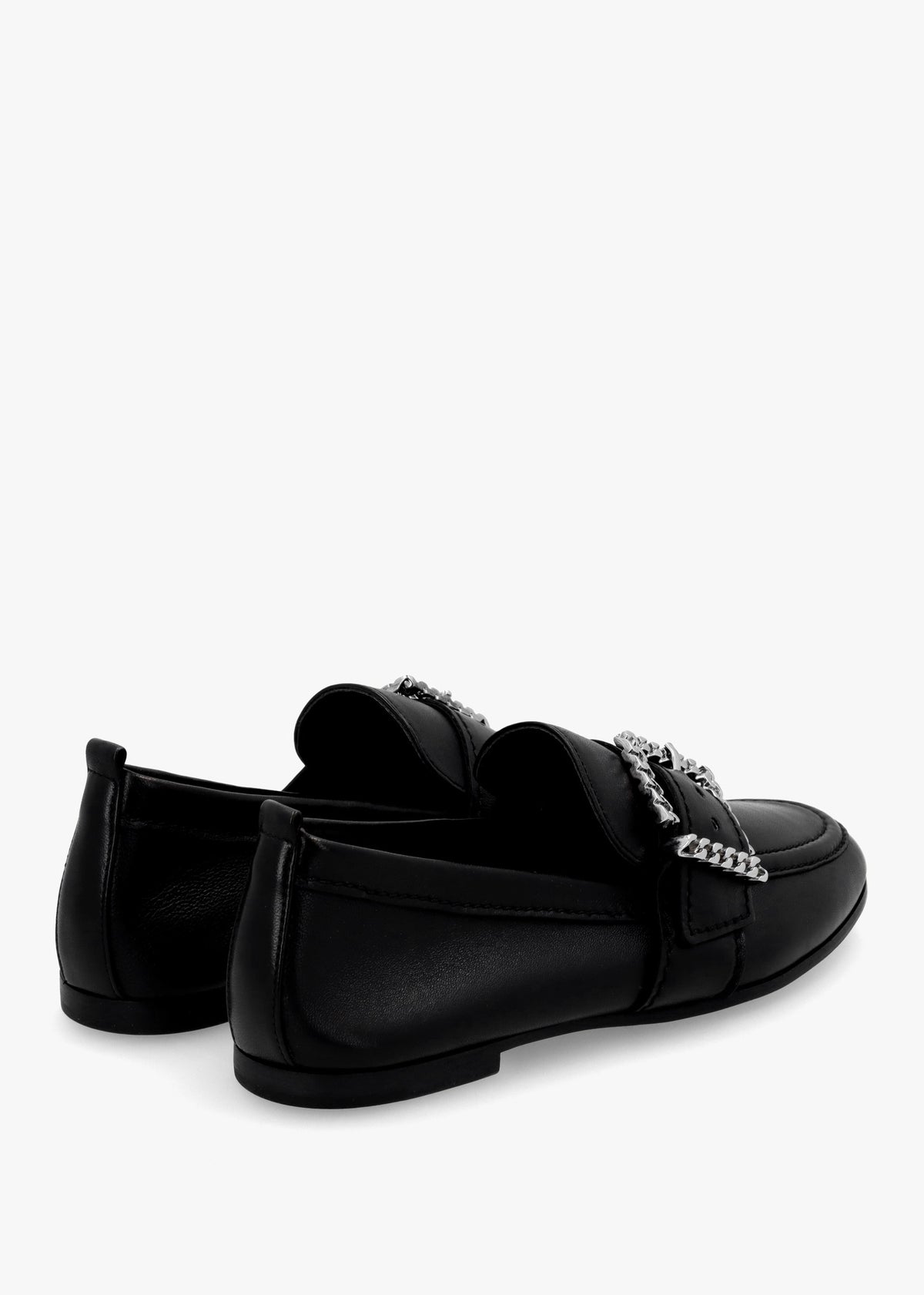 Emma Black Leather Buckle Loafers