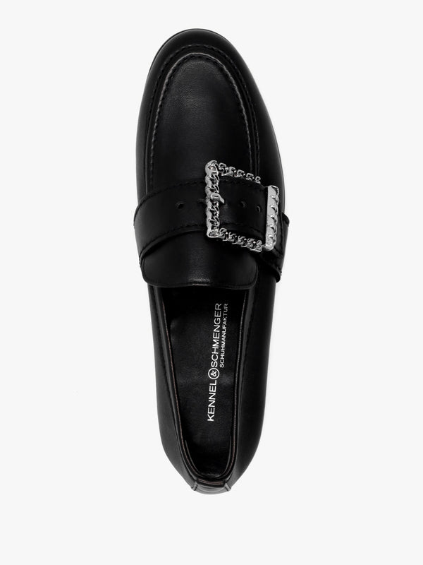 Emma Black Leather Buckle Loafers