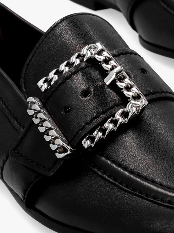 Emma Black Leather Buckle Loafers