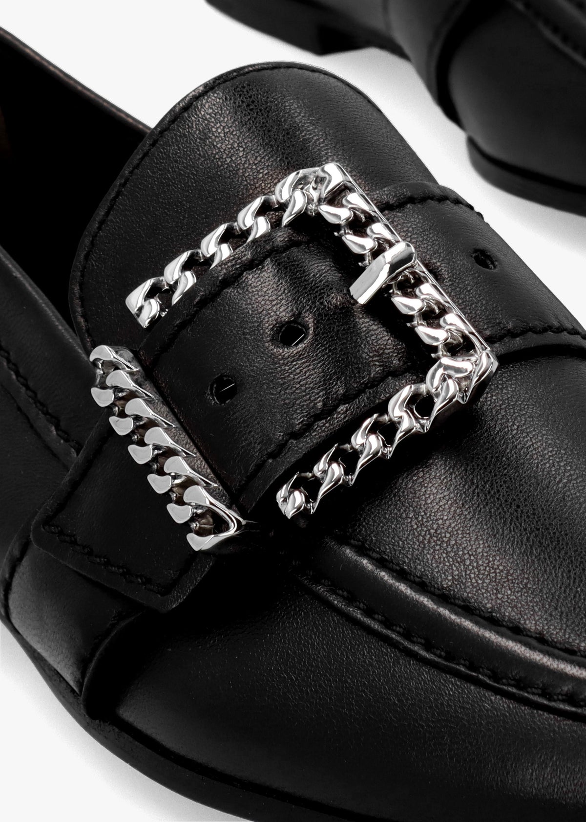 Emma Black Leather Buckle Loafers