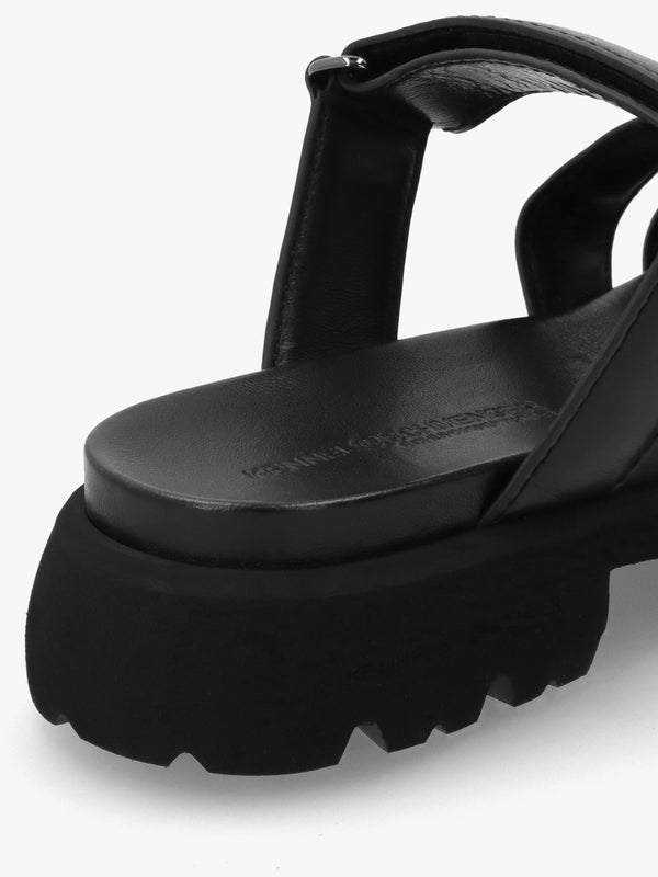 Skill Black Leather Chunky Mules