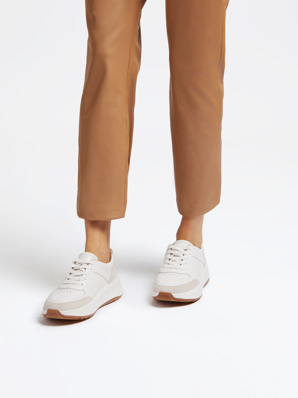 F Mode Urban White Leather Flatform Trainers