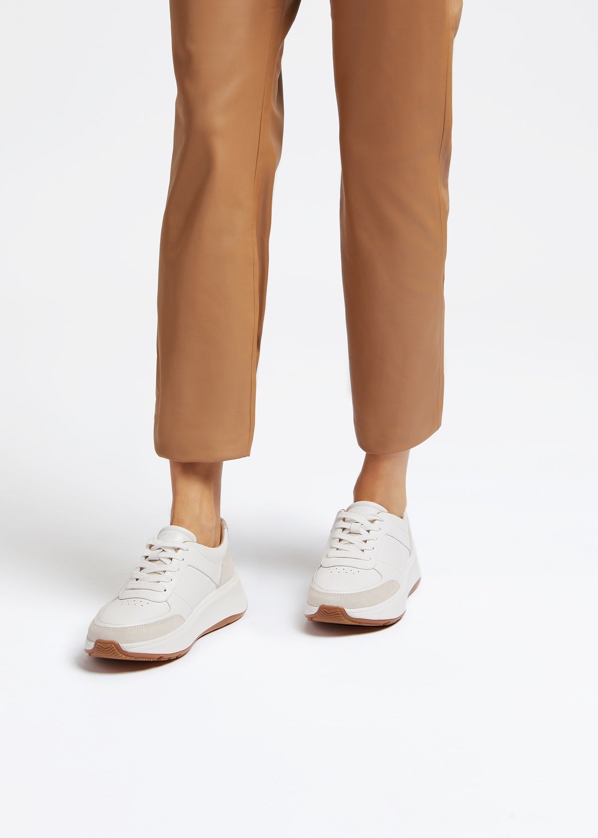 F Mode Urban White Leather Flatform Trainers