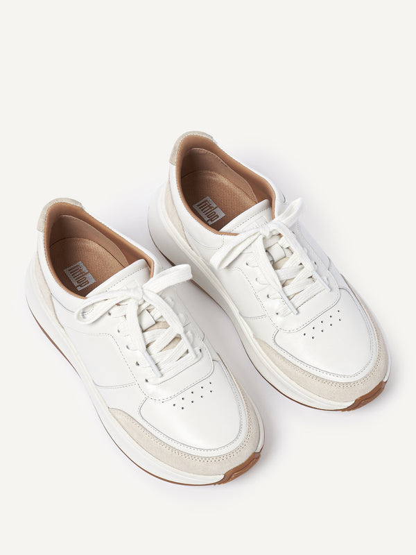 F Mode Urban White Leather Flatform Trainers