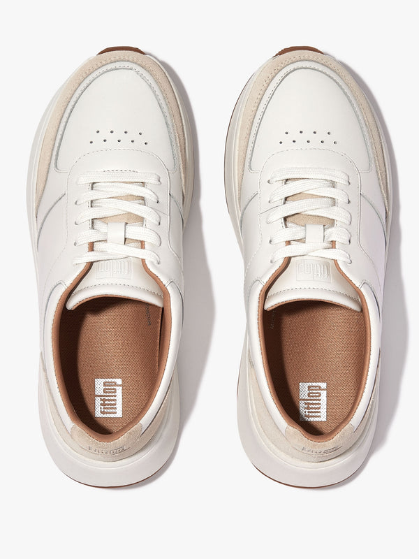 F Mode Urban White Leather Flatform Trainers