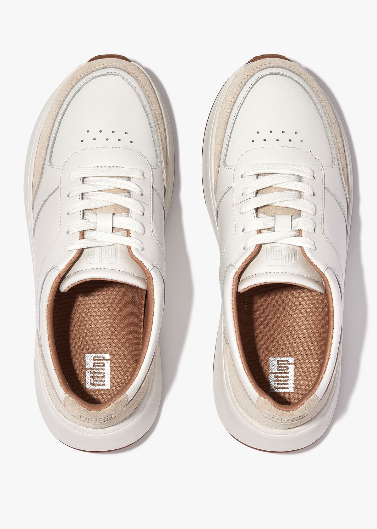 F Mode Urban White Leather Flatform Trainers