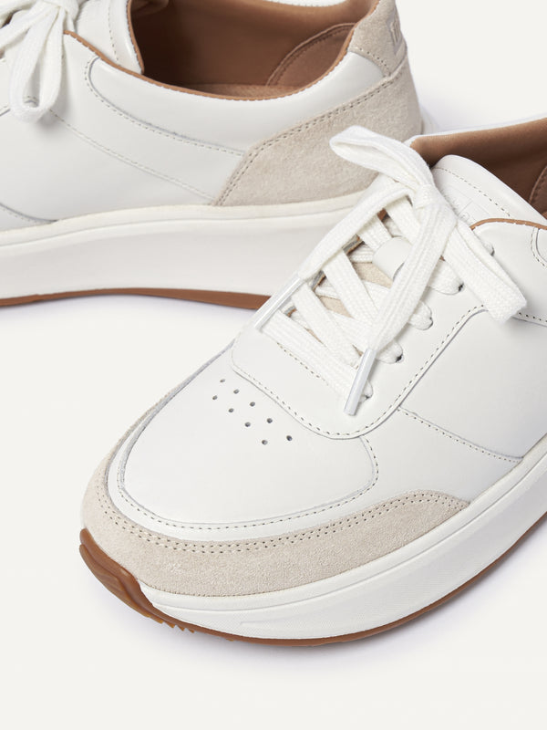 F Mode Urban White Leather Flatform Trainers
