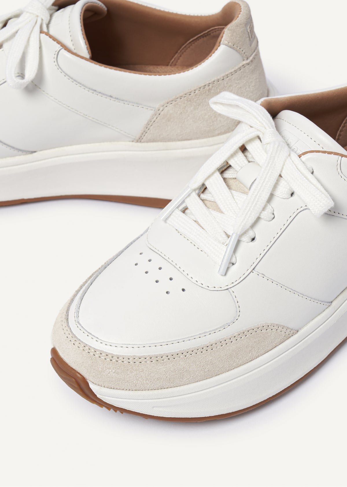 F Mode Urban White Leather Flatform Trainers