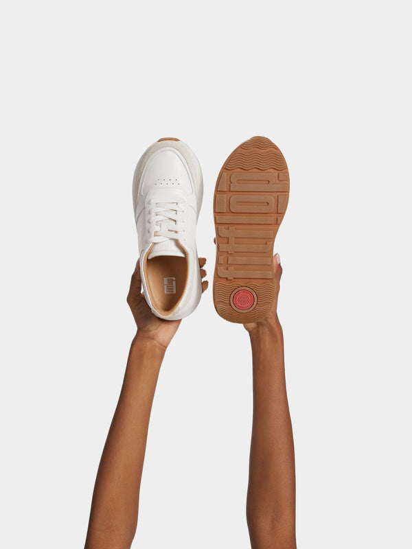 F Mode Urban White Leather Flatform Trainers