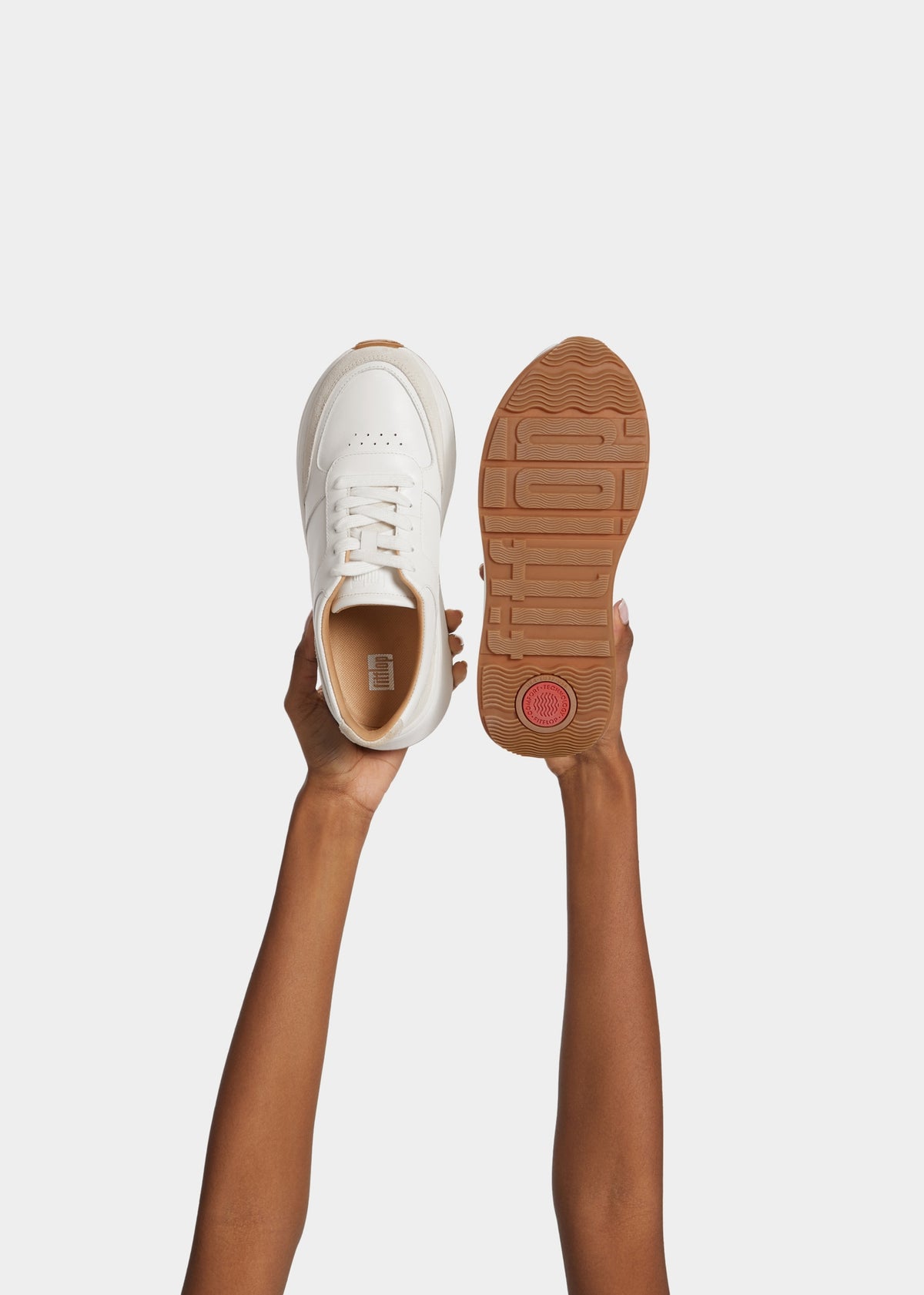 F Mode Urban White Leather Flatform Trainers