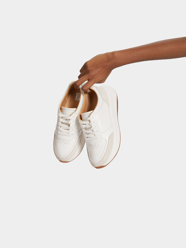 F Mode Urban White Leather Flatform Trainers