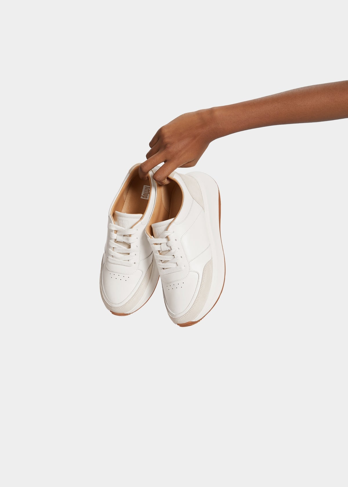 F Mode Urban White Leather Flatform Trainers