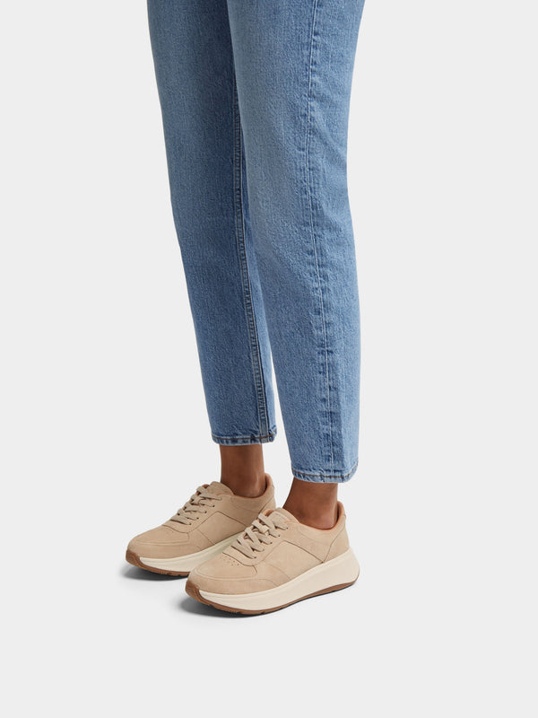 F Mode Latte Beige Suede Flatform Trainers