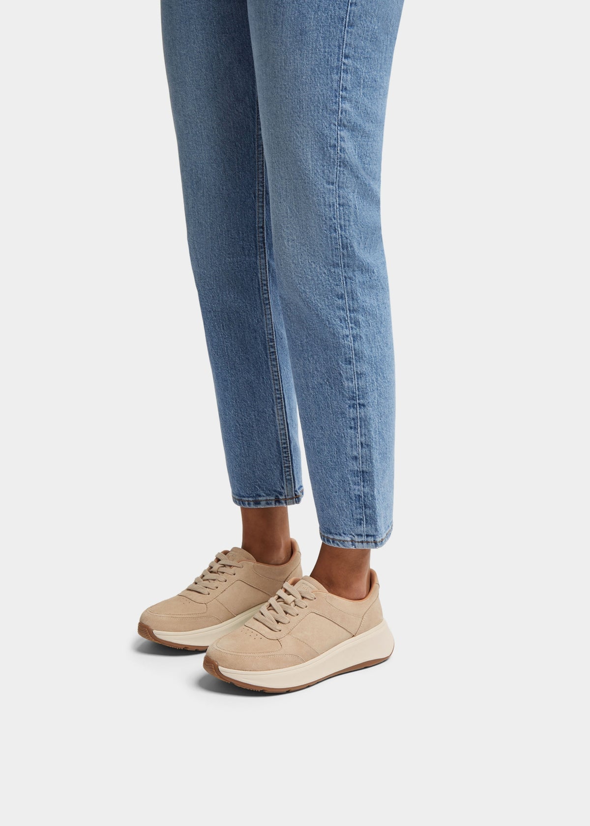 F Mode Latte Beige Suede Flatform Trainers
