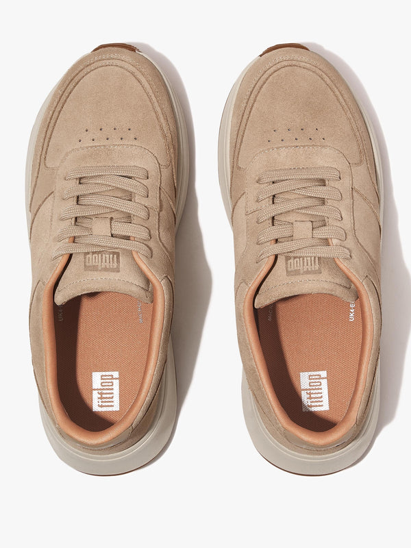 F Mode Latte Beige Suede Flatform Trainers
