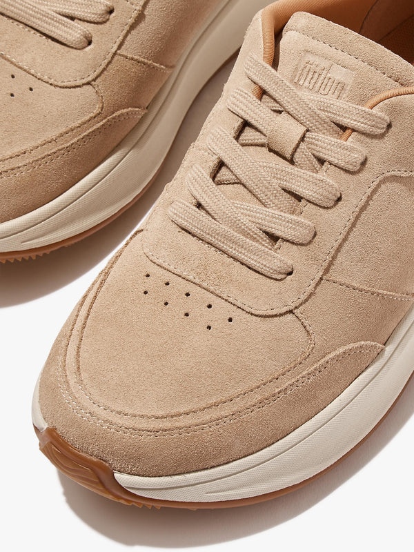 F Mode Latte Beige Suede Flatform Trainers