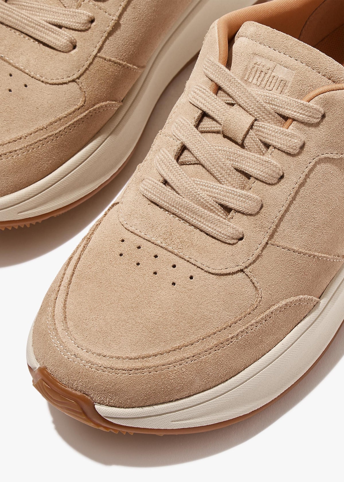F Mode Latte Beige Suede Flatform Trainers