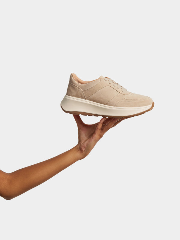 F Mode Latte Beige Suede Flatform Trainers