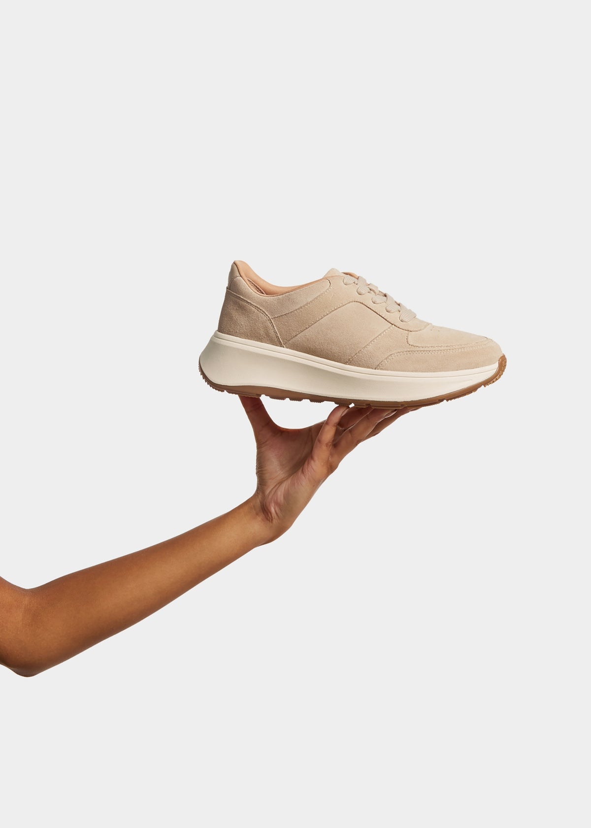 F Mode Latte Beige Suede Flatform Trainers