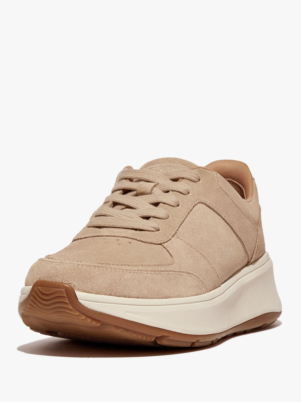 F Mode Latte Beige Suede Flatform Trainers