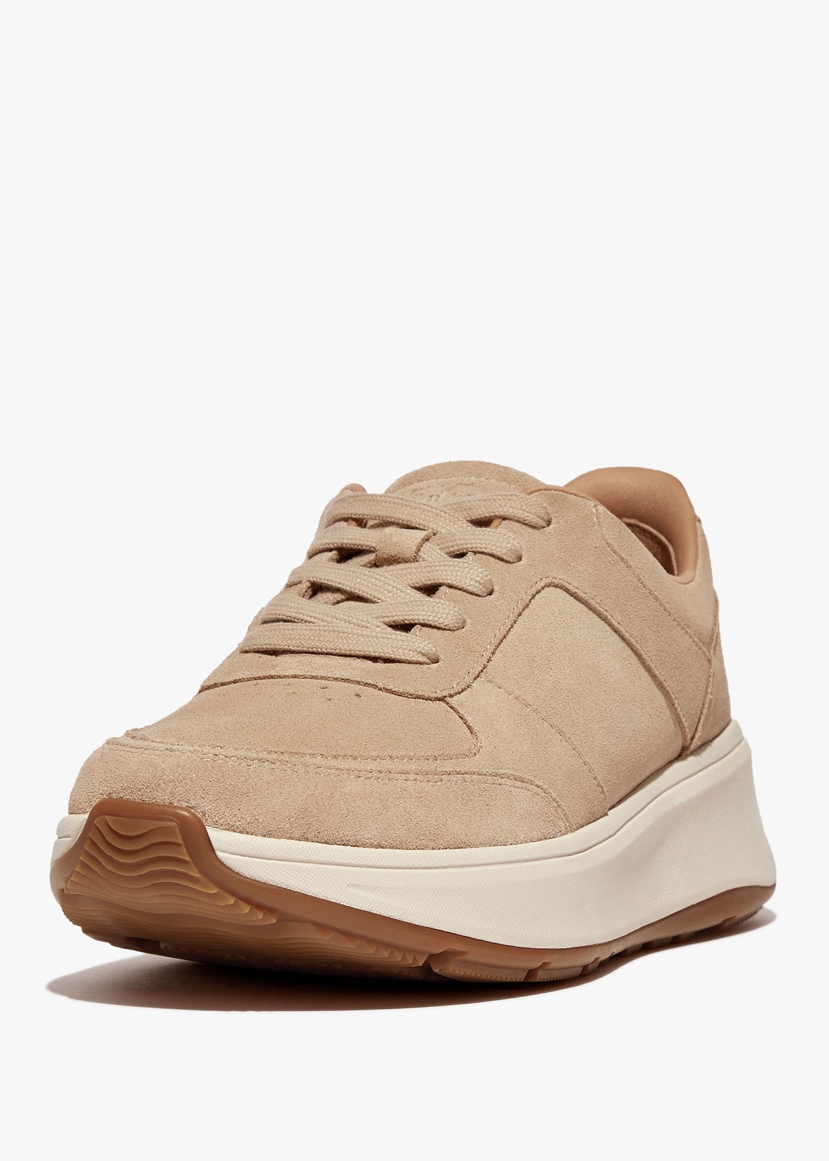 F Mode Latte Beige Suede Flatform Trainers