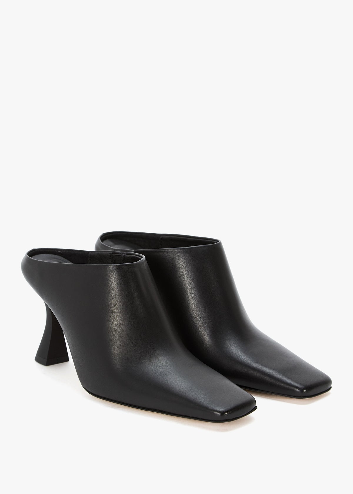 Manuela Black Leather Heeled Mules
