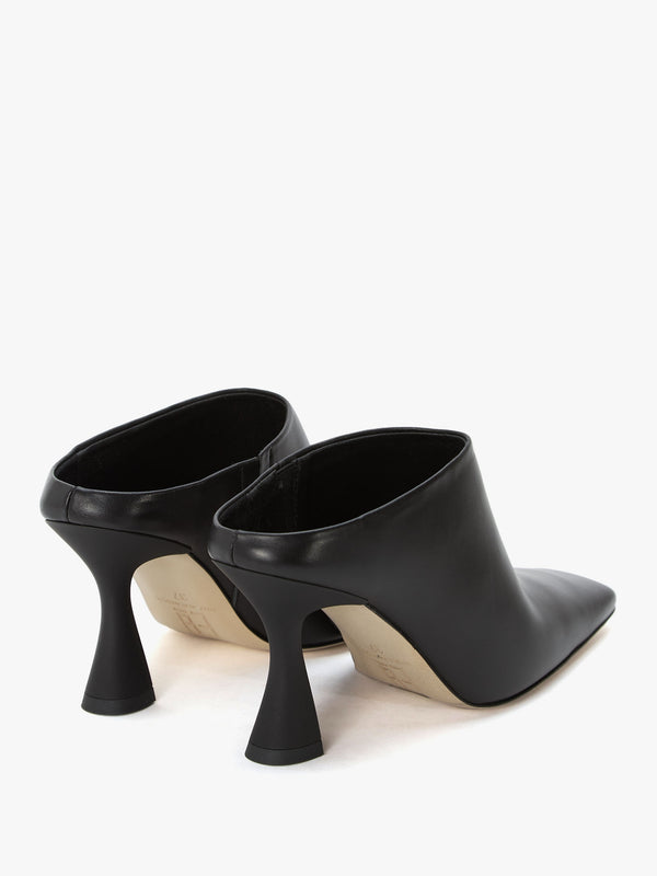 Manuela Black Leather Heeled Mules