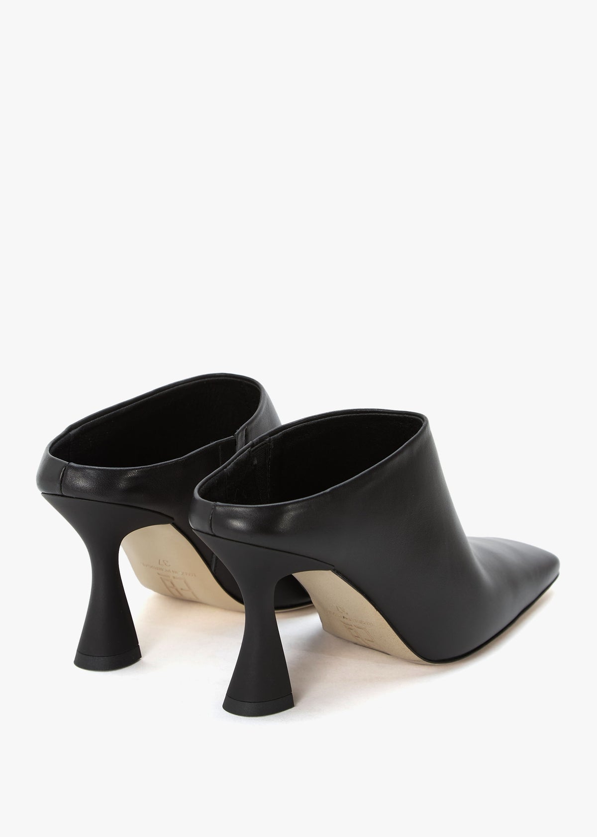 Manuela Black Leather Heeled Mules