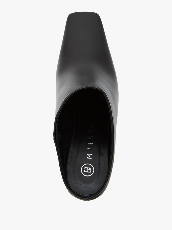 Manuela Black Leather Heeled Mules