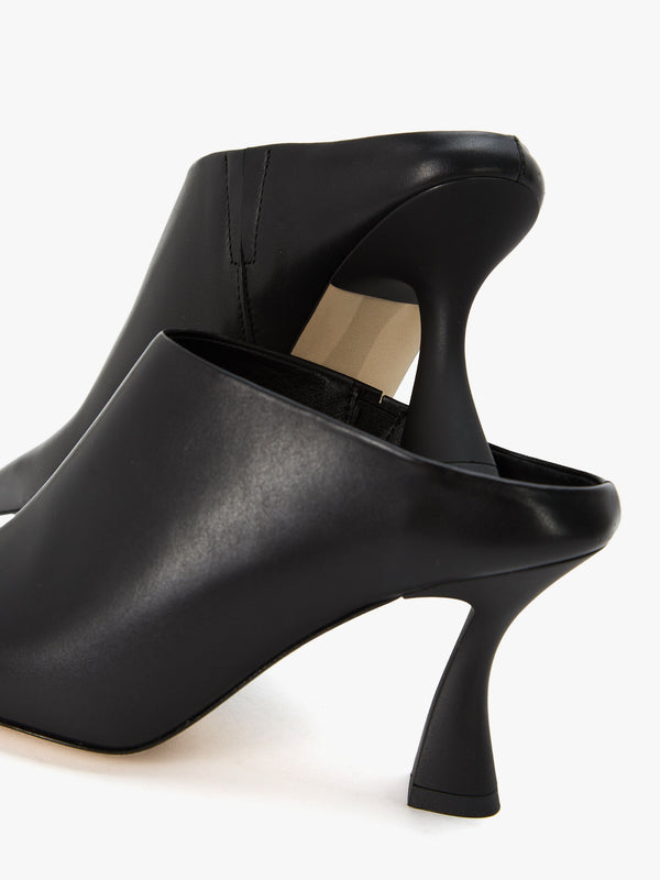Manuela Black Leather Heeled Mules
