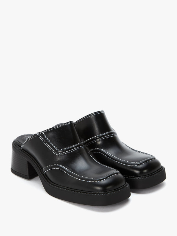 Rubi Black Leather Heeled Mules